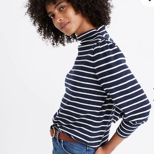 Madewell stripe gathered sleeve mockneck top
